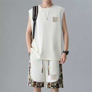 刺绣背心两件套汗衫夏季小熊短裤休闲运动套装男A266-TZ1108-P46图片