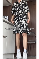短袖衬衫男+短裤男套装男100%聚酯纤维M-5XL大码TZ78709P50控98，男装休闲套装，星座226-1