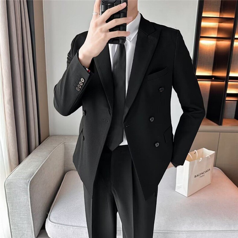 痞帅气质双排扣西装潮流商务正装休闲新郎结婚礼服西服外套XY220，男装西服，星座601-1