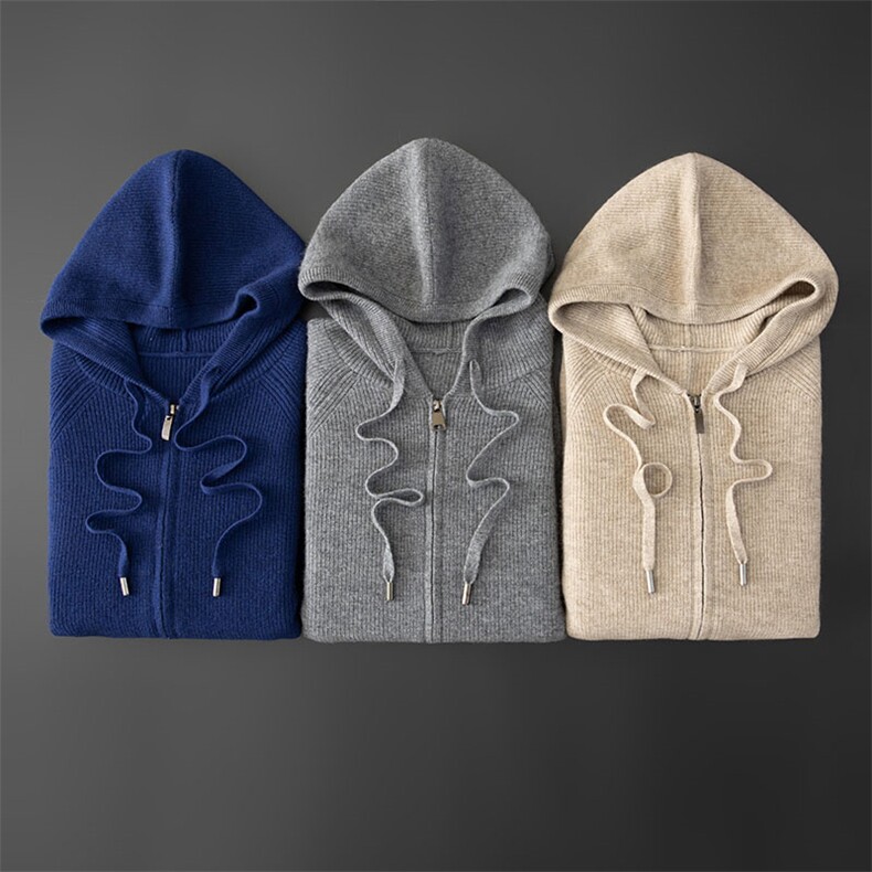 时尚男士加厚羊绒开衫高品质保暖帽衫舒适百搭休闲外套，男装羊绒开衫，台绒羊绒