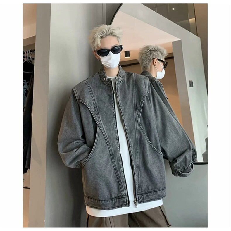 秋季款-重工原版高品质J29#拼接牛仔夹克外套灰色S-2XLP71,男装工装外套,星座1210-1