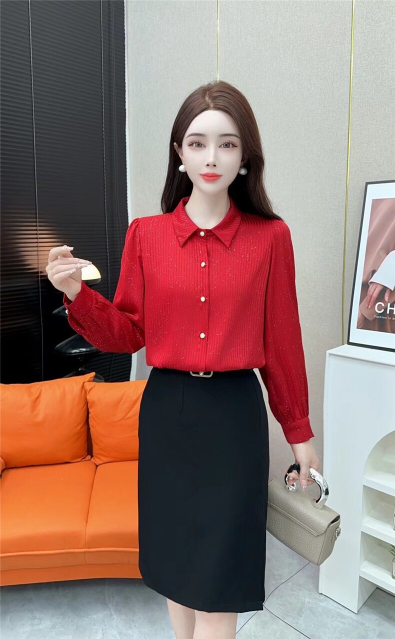2025时尚百搭简约长袖衬衣,女装T恤,思沃羊绒