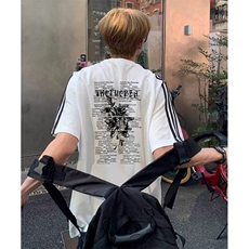 抖音得物高品质二开240克宽松纯棉美式潮牌三条杠织带短袖T恤，男装T恤，电商A486-1