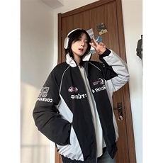 美式复古撞色机车棉服男冬季高级感加厚情侣外套oversize美式棉衣，男装夹克，星座506A