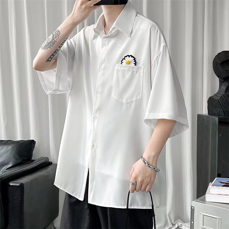 短袖衬衫男宽松上衣服港风韩版潮流五分袖衬衣外套痞帅CS128-p28,男装T恤,星座1008-2