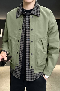 淘系男士高端格子拼接假两件工装夹克外套A329-JK2416-P90图片