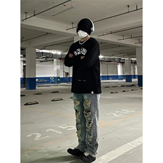 做旧复古水洗高街破洞牛仔裤男阔腿小众设计感乞丐裤NM771，男装牛仔裤，星座1116A（原606A-3）