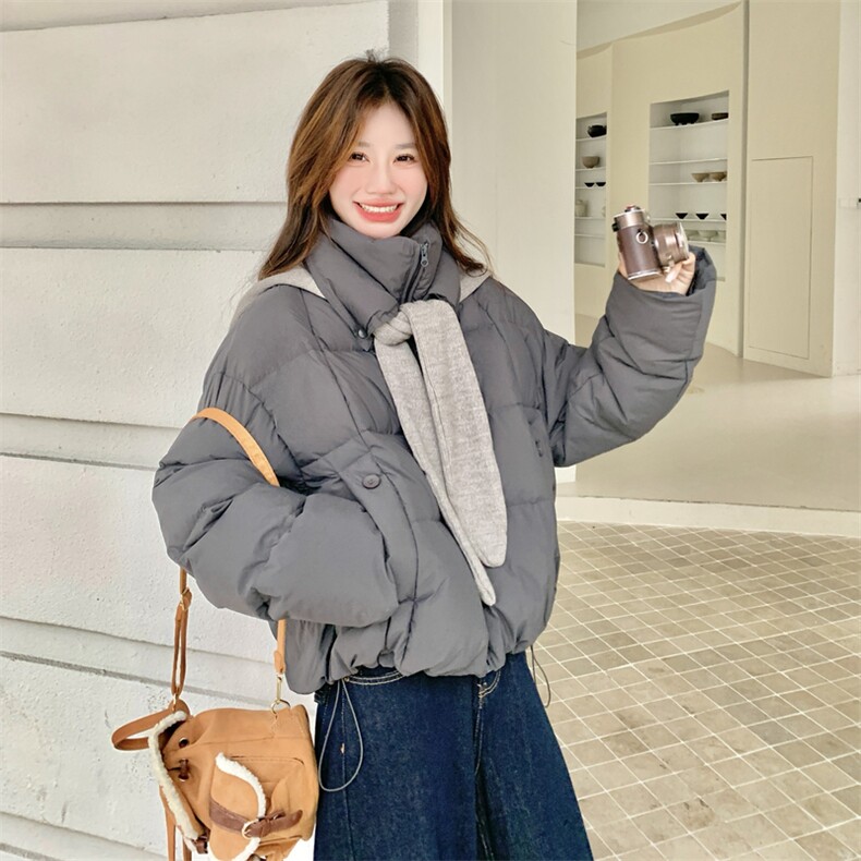 针织披肩灰色90绒羽绒服女2025冬季新款设计感显瘦气质巨好看外套,女装羽绒服,艾米莉亚