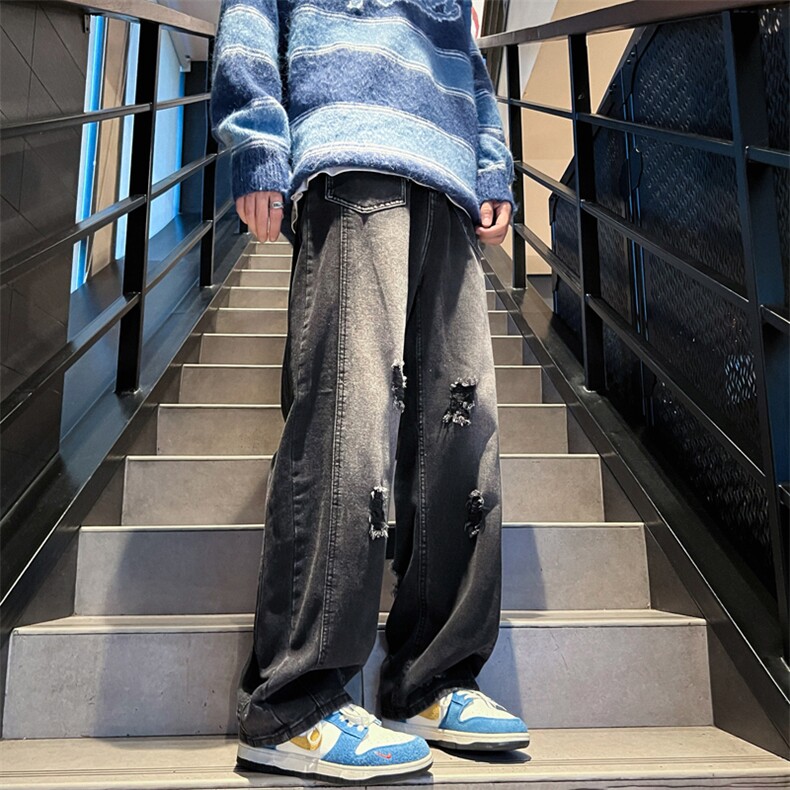 美式hiphop裤子ins高街潮水洗渐变假破洞牛仔裤男休闲裤N04-P45,男装牛仔裤,星座308B-1