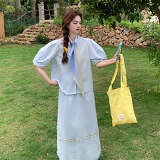 韩系氛围感套装裙女2025夏季新款独特漂亮设计感衬衫半身裙两件套，女装套装/套裙，2C108