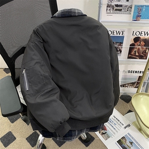 假两件棉服外套男士韩版潮流拼接格子2024冬季ins棉衣MF331-P90图片