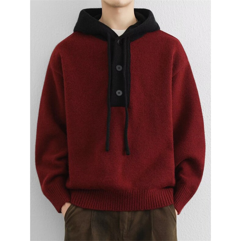 1506-1/QH1750/P70慵懒风连帽毛衣宽松简约百搭情侣半开衫针织，男装针织衫/毛衣，星座1506