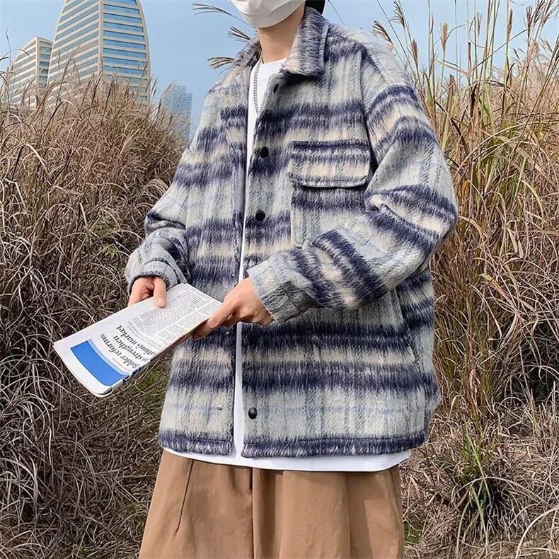 原宿青春流行日常长袖夹克标准翻领单排扣F56P68图片