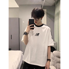 夏季美式高街重磅纯棉三条杠织带撞色男女短袖T恤ZD640-特P30，男装T恤，电商A486-1