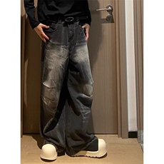 复古cleanfit水洗做旧纹宽松百搭直筒阔腿裤牛仔裤秋垂感N1211，男装牛仔裤，星座1116A（原606A-3）
