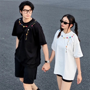 万针全刺绣工艺抖音得物高品质260克重磅纯棉双纱美式高街短袖T恤图片