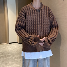毛衣2024新美式慵懒风连帽秋冬灰色宽松针织衫，男装针织衫/毛衣，星座716-2