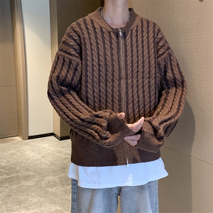 毛衣2024新美式慵懒风连帽秋冬灰色宽松针织衫图片