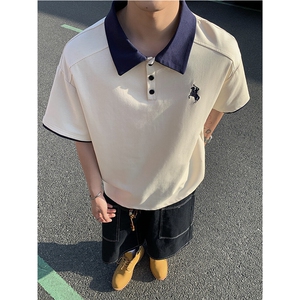 260克曼巴棉夏季拼接撞色假两件休闲POLO衫短袖男士美式潮T恤 P38图片