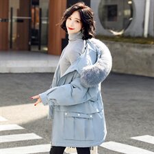 2020冬季新款时尚潮流优雅气质大毛领连帽大口袋羽绒服，女装羽绒服，贵人树