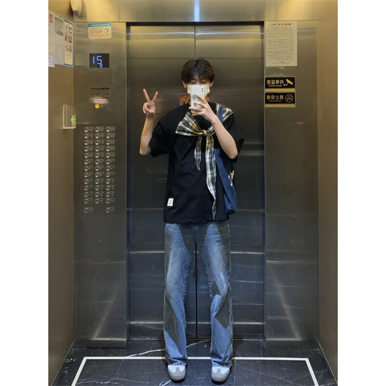【有货】PX01LL-特P38格子拼接蝴蝶结短袖t恤男女,男装T恤,星座1007（原301D）
