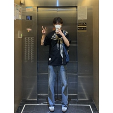 【有货】PX01LL-特P38格子拼接蝴蝶结短袖t恤男女，男装T恤，星座1007（原301D）