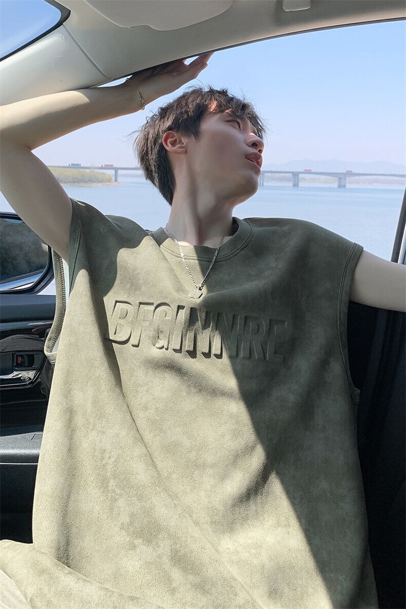 夏季港风潮流钢印背心扎染麂皮绒无袖T恤男潮牌美式坎肩X6601-P28,男装背心/马甲,电商B295