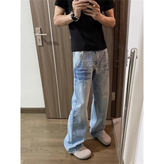 抖音质量小众裂纹设计感水洗浅蓝牛仔裤ZK0264-P50，男装牛仔裤，星座313A(原308A-2)