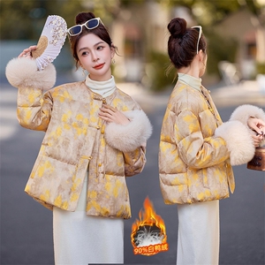 90绒。2025年冬季新中式狐狸真毛袖口拼接羽绒服外套女图片