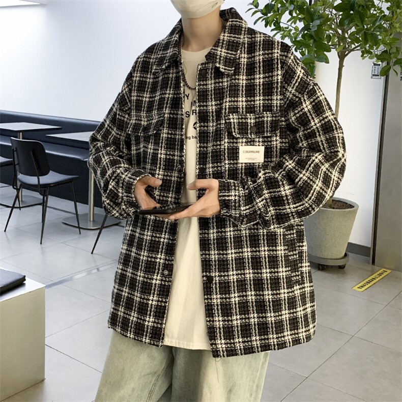 复古格子夹克男秋季港风韩版外套设计感小众宽松上衣JK0245-P70,男装夹克,星座308B-1