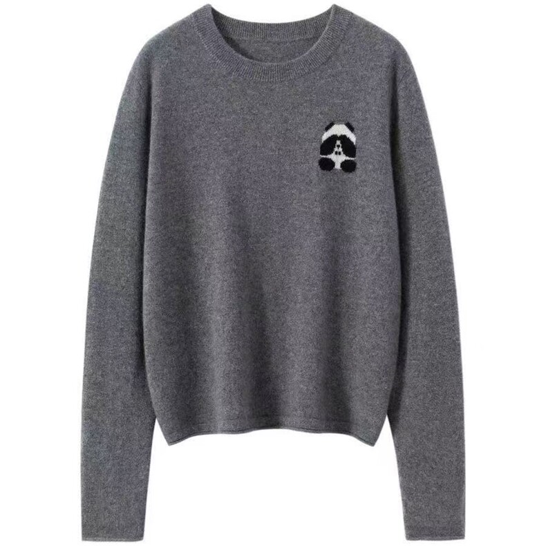 2025年秋季通勤单件套头女胸口小熊猫，女装羊毛衫，百纯羊绒