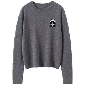 2025年秋季通勤单件套头女胸口小熊猫，女装羊毛衫，百纯羊绒