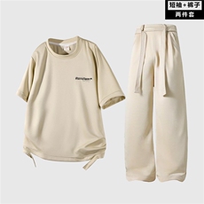 男装套装男夏季新款潮流宽松短袖t恤长裤运动休闲两件套W6593-P50，男装T恤，星座412-3