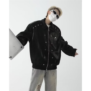 垫肩双拉链头美式棒球服夹克男韩版潮流2023秋冬ins外套W5095-P71图片