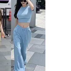 2025时尚辣妹修身短袖阔腿长裤两件套装女宽松显瘦百搭短袖T恤，男装T恤，星座1210-1