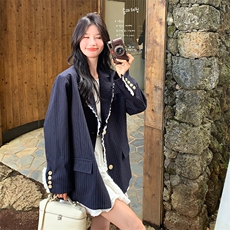 大货木耳拼接条纹西装2C007-121-P155-218，女装西装，2C007