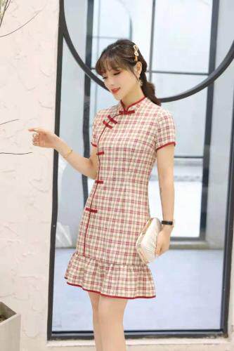 【现货】唯芬6121款格子旗袍显身材，女装婚纱/旗袍/礼服，唯 芬