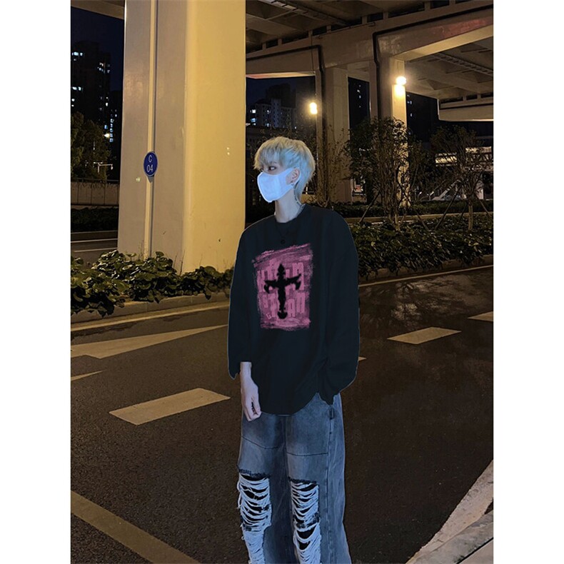 美式复古长袖T恤小领口打底衫图片