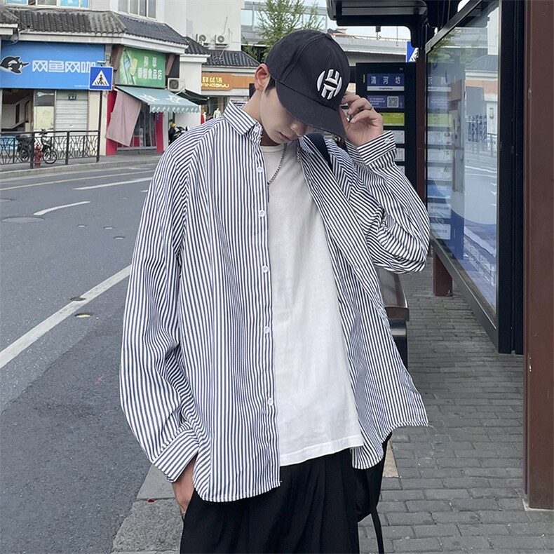 衬衫男韩版潮流条纹百搭2025秋季新款ins宽松百搭外套CY1036-P30,男装衬衫,星座412-3