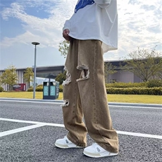 破洞牛仔裤男欧美vibe风痞帅直筒长裤夏秋季美式高街ins复古裤子，男装牛仔裤，星座601-2