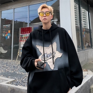 星星刺绣贴布连帽卫衣男女秋冬季潮牌宽松美式高街外套W8532-P55图片