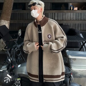 2024美式复古立领毛衣外套宽松慵懒风针织拉链开衫MY380-P68图片