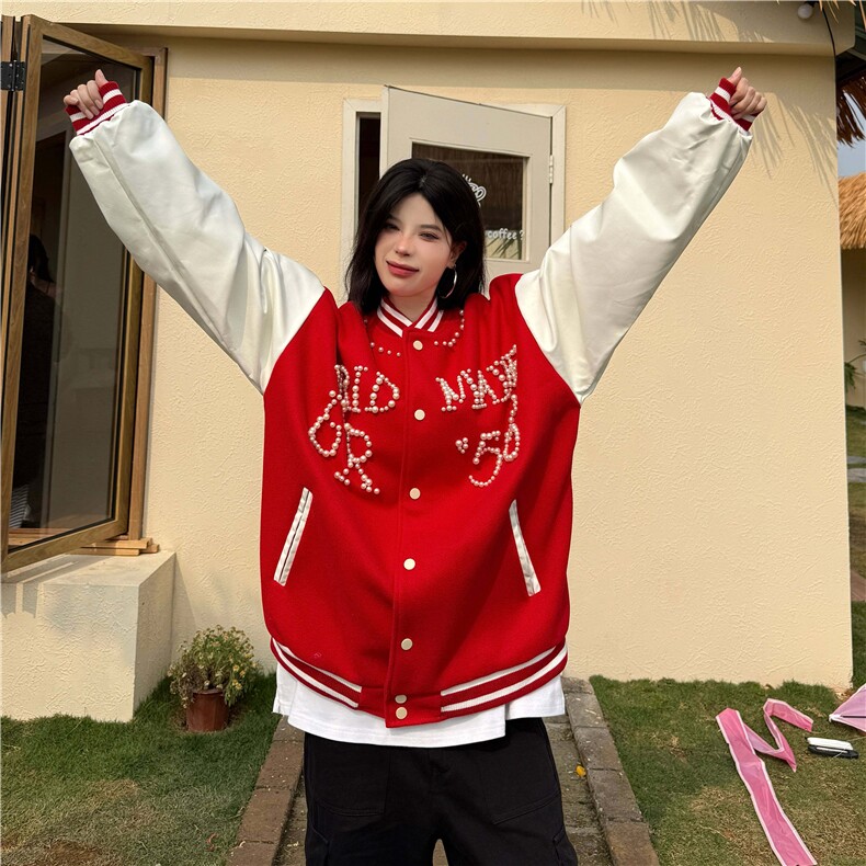A522-P90潮牌重磅钉珠棒球服夹克外套春季学院风情侣休闲上衣,男装夹克,星座911