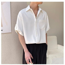 衬衫男短袖韩版七分袖衬衣痞帅夏季冰丝上衣1001-1-CS567-P35，男装衬衫，星座1001-1