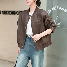 黑色皮衣夹克女2024春秋新款休闲港风复古高级感小个子棒球服外套，女装皮衣，江南女神