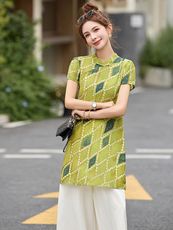欧货2025夏季新款时尚圆领无袖菱格盘扣中长款连衣裙女嗨摩拉5978，女装套装/套裙，仟媚宠