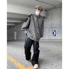 美式复古做旧拼接牛仔卫衣连帽外套潮牌欧美街头vint机车服男街景，男装卫衣，星座505-2（原电商A260-1)
