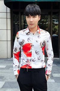2021秋冬潮流个性花衬衫男长袖韩版休闲印花衬衣A470-CS111图片