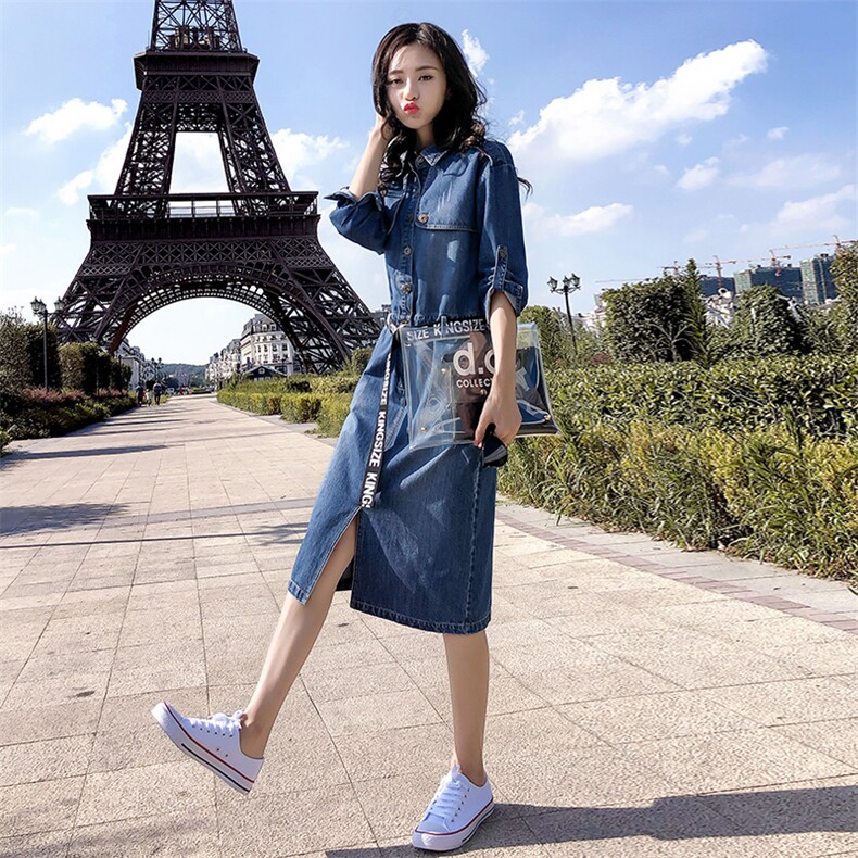 吊带潮流简约个性显瘦修身百搭口袋2021年秋季连衣裙排扣,女装连衣裙,钱塘布衣