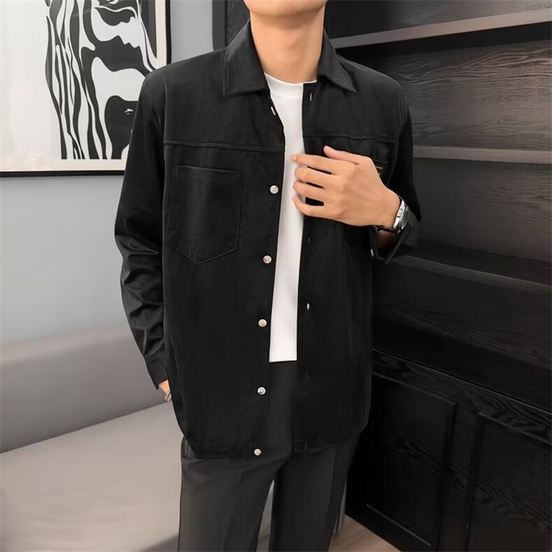 港风灯芯绒加厚长袖衬衫男春秋季新款大码衬衣外套潮牌上衣服Y43,男装衬衫,星座1116A-2（原606A-1）